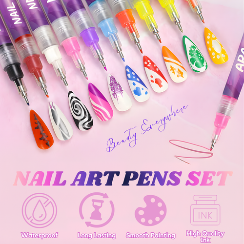 12 Colors Nail Art Pens Set For Beginner and Professional Nail Artists