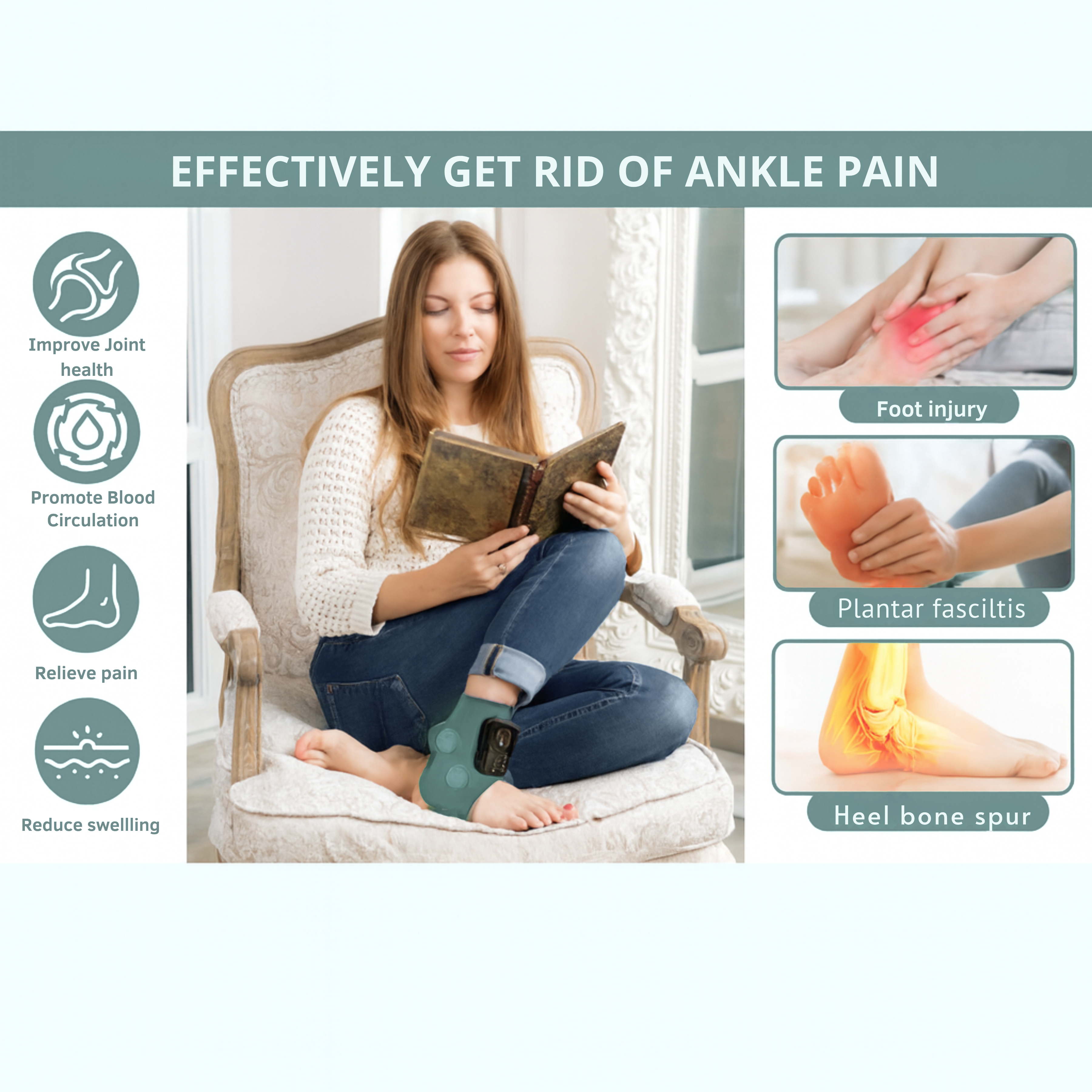 Foot Massager, 3 in 1 Foot Massager, Portable Cordless Ankle Heating Pad for Sprained